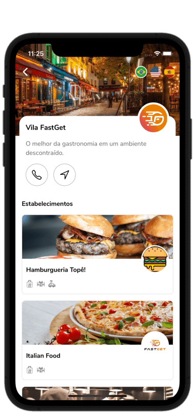 Todos os estabelecimentos da praça de alimentação em um só lugar